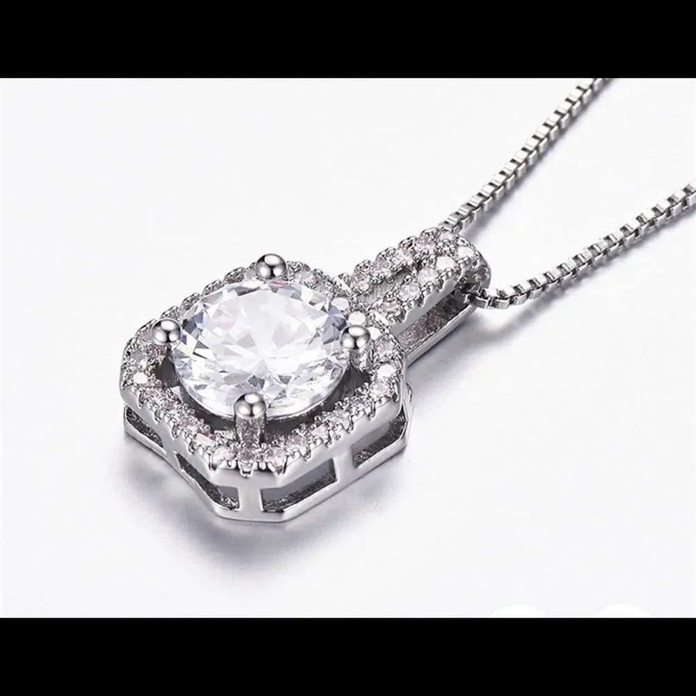Beautiful CZ Diamond Halo Necklace